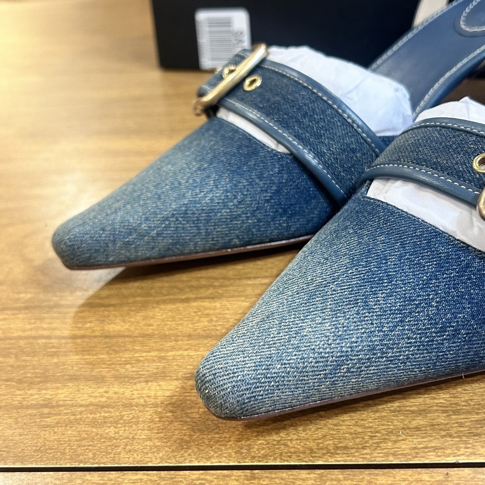 Coach MRGOT LVD DEN SLNGBK Shoes Womens 8.5 Blue Denim Slingback Pointed Toe NEW - Picture 4 of 9